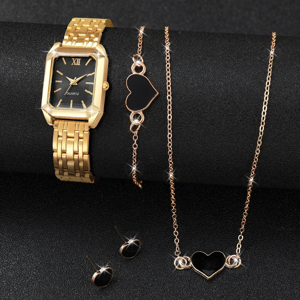 Simple and versatile square quartz watch exquisite i steel strip fashionable quartz watch fashionable student watch+heart set Qme