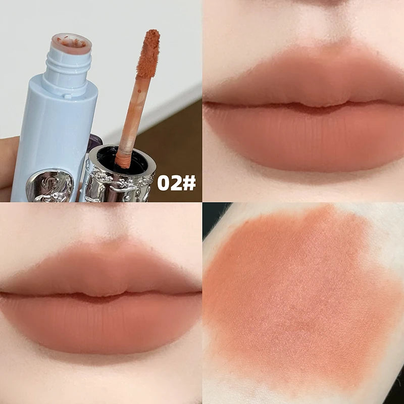 NICEKEY 6 Colors Nude Matte Lip Mud Waterproof Non-stick Liquid Lipstick Lasting Highly Pigmented Lipgloss Tint Makeup Lip Stain Qme 02