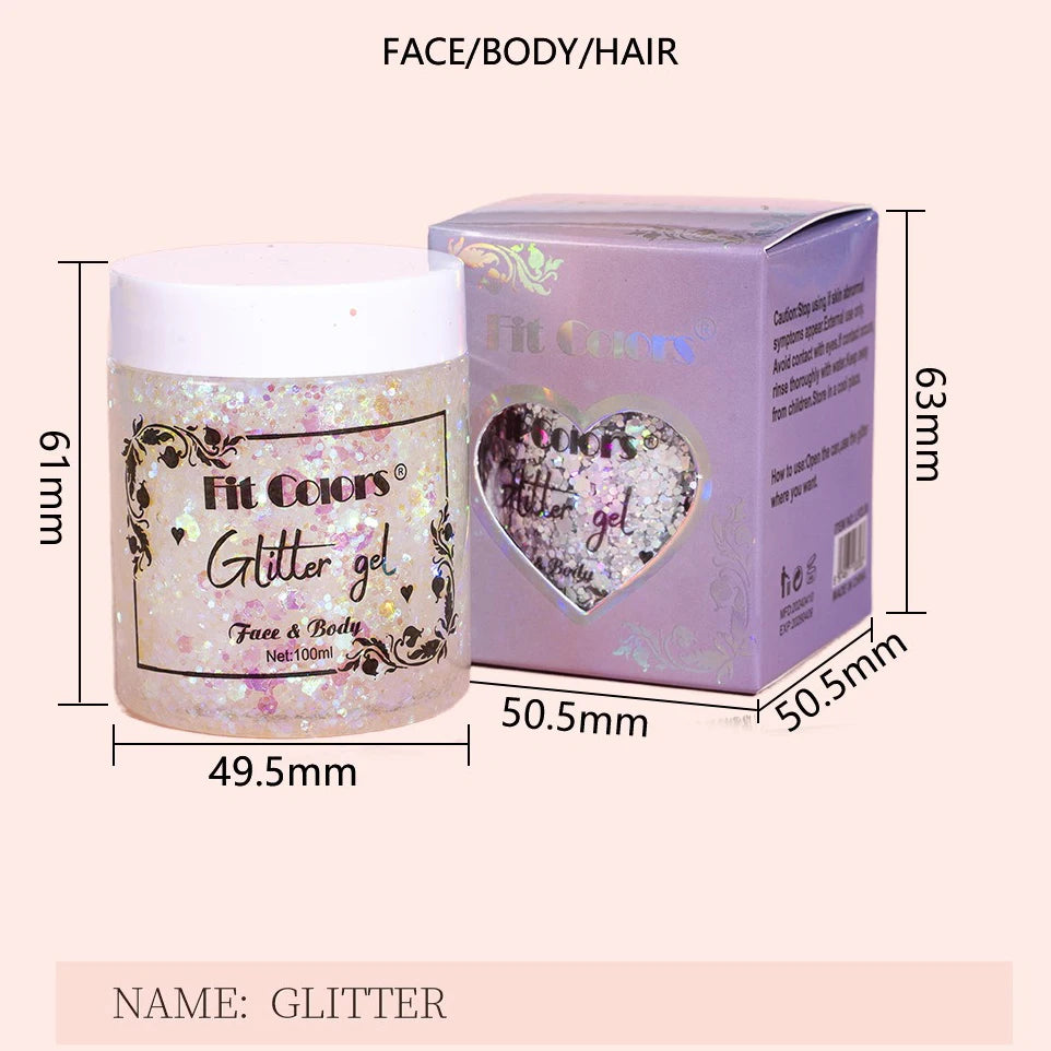 100ml Glitter Gel Eye Shadow Liquid Face Body Large Sequin Gel Multifunctional Colorful Loose Sequins Cream Party Decoration Qme