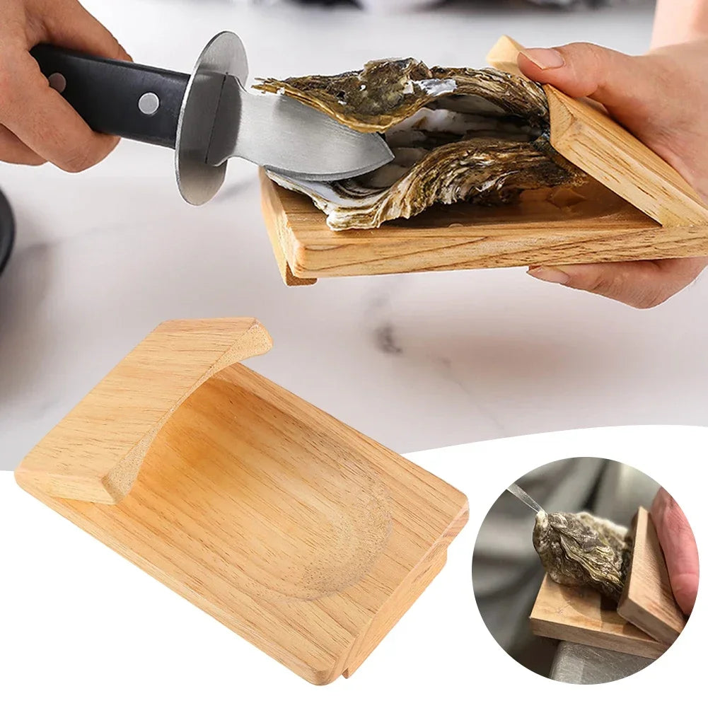 Oyster Shucking Tools Stainless Steel Scallop Shell Shucking Cutter Wood Seafood Opener Tool for Home Kitchen Barbecue Camping Qme