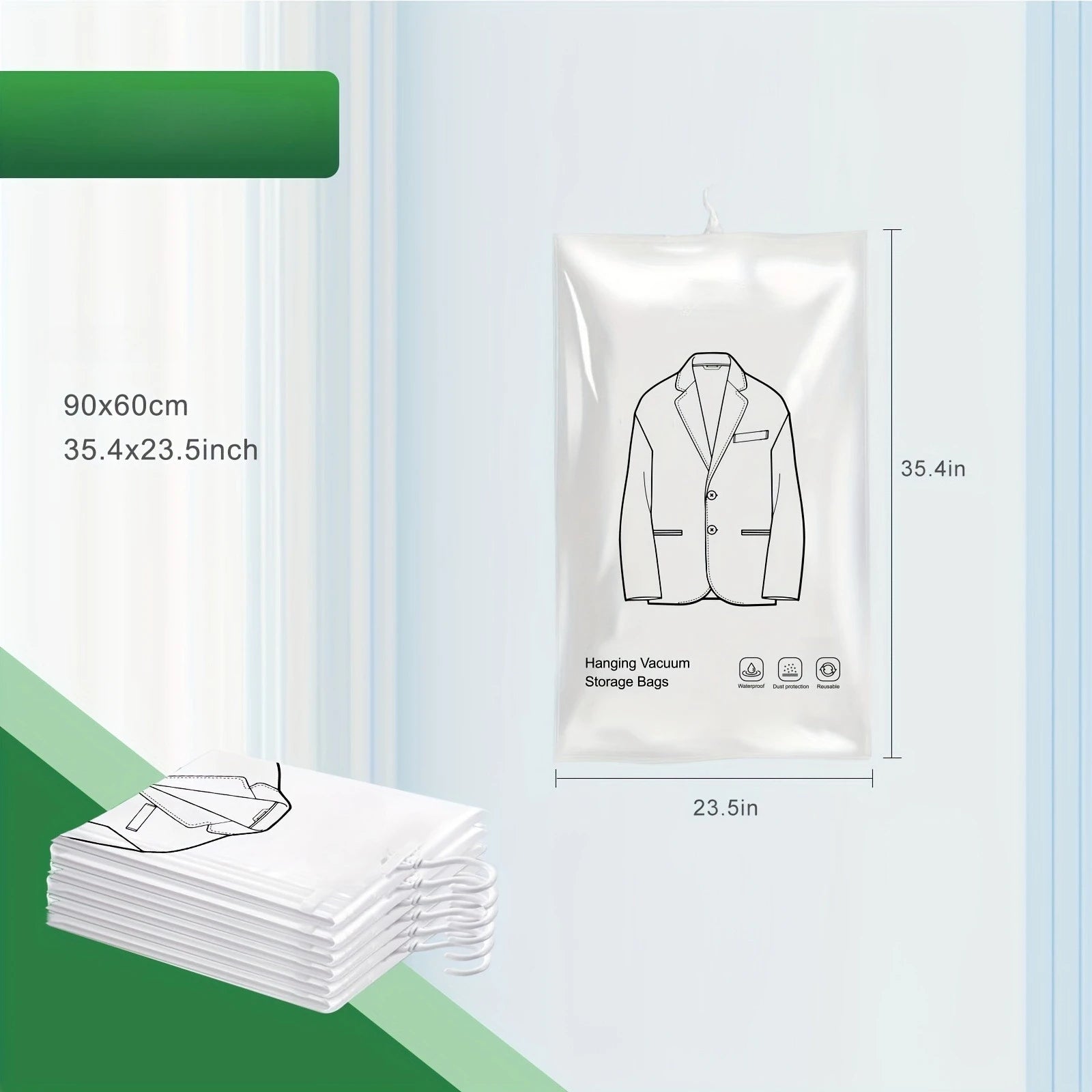 Hanging vacuum storage bag, space saving vacuum sealed bag, ultra thick and long storage bag Qme short
