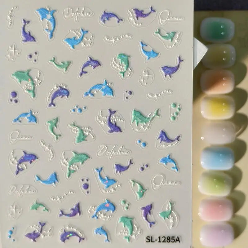 3D Ocean Themed Nail Art Stickers Embossed Starfish Pattern Self Qme A3
