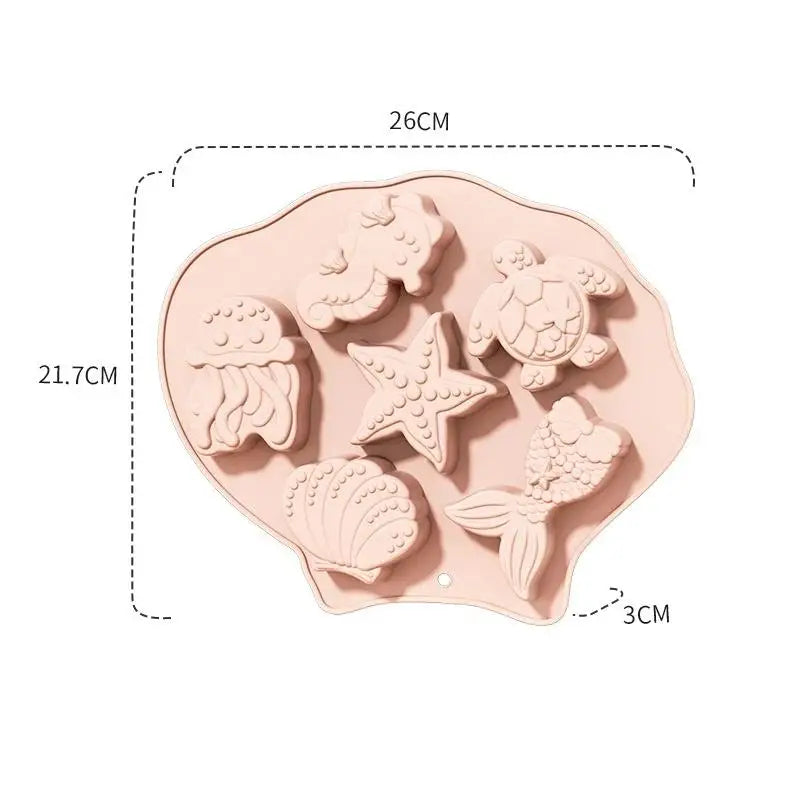 Ocean Fondant Silicone Mold Shells Mermaid Tail Seahorse Starfish Qme Pink