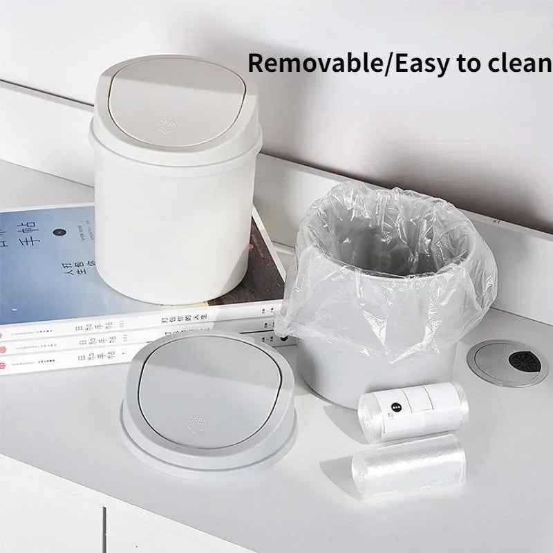 Mini Desktop Bin Small Trash Can Tube Cover Bedroom Garbage Clean Qme