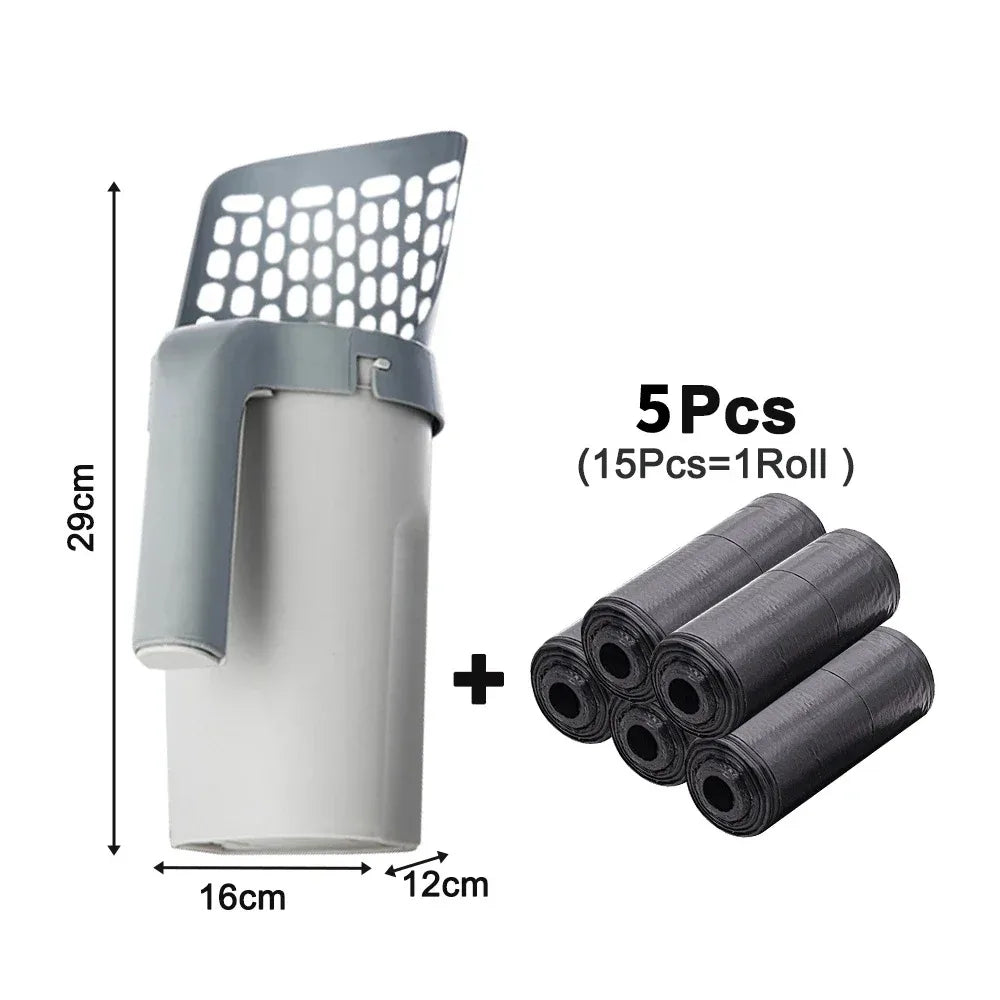 Cat Litter Shovel Scoop with Refill Bag For Pet Filter Clean Toilet Garbage Picker Cat Supplies Cat Litter Box Self Cleaning Qme With5rollsgarb