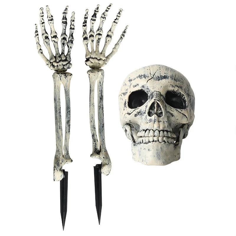 Skull Skeleton Head Arm Scare Halloween Prop Realistic Skull Home Garden Halloween Party Outdoor Decoration Haunted House Decor Qme 3pcs set