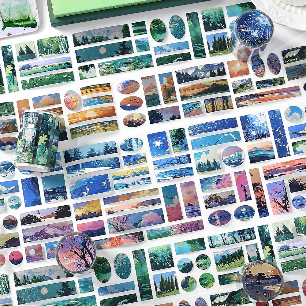 6*200cm Landscaping Washi Tape Meeting Mountains and Seas Creative DIY Journal Scrapbooking Masking Tapes Aesthetic Stationery Qme