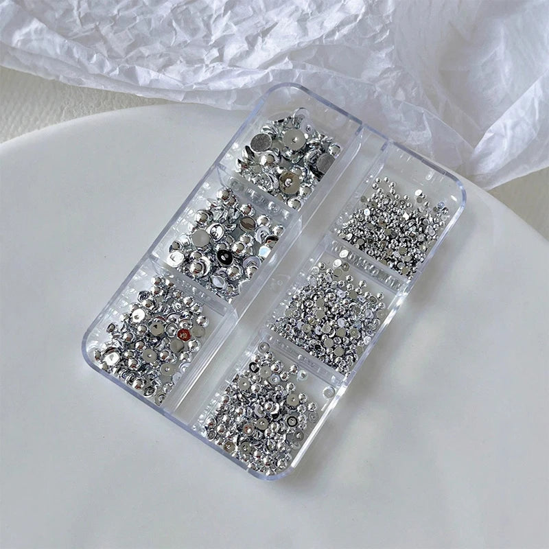 6 Grids 3d Gold Silver Half Round Ball Charm Nail Art Studs Metal Rivets Nail Art Decorations For Manicure Nails Qme