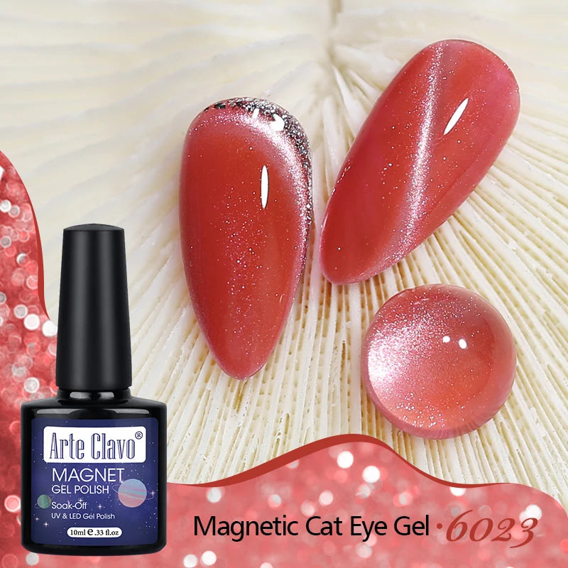 Arte Clavo Cat Eye Magnetic Gel Polish Green Red Semi Permanent Soak Qme 6023