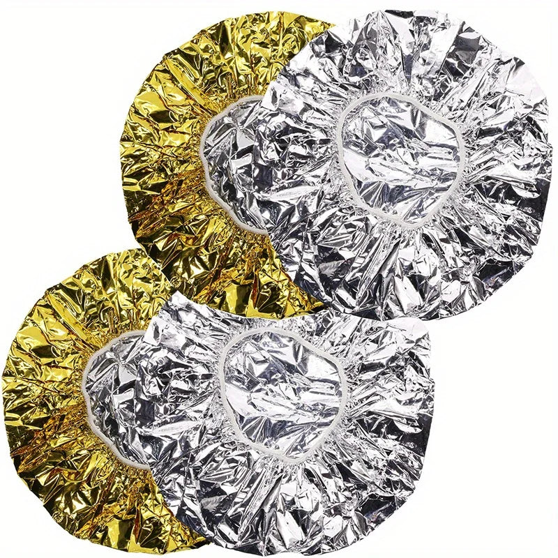 4pcs/1set Reusable Aluminum Foil Deep Conditioning Caps for All Hair Types - Ideal for Coloring & Styling, Salon Quality Qme 2 Golden 2 Silvery