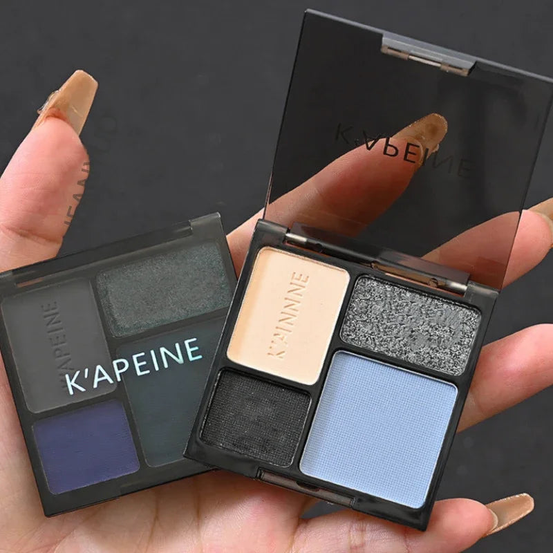 4 Colors Punk Smokey Matte Glitter Eyeshadow Long Lasting Shimmer Eye Shadow Makeup Palette Cool Toned Black Blue Eye Pigment Qme