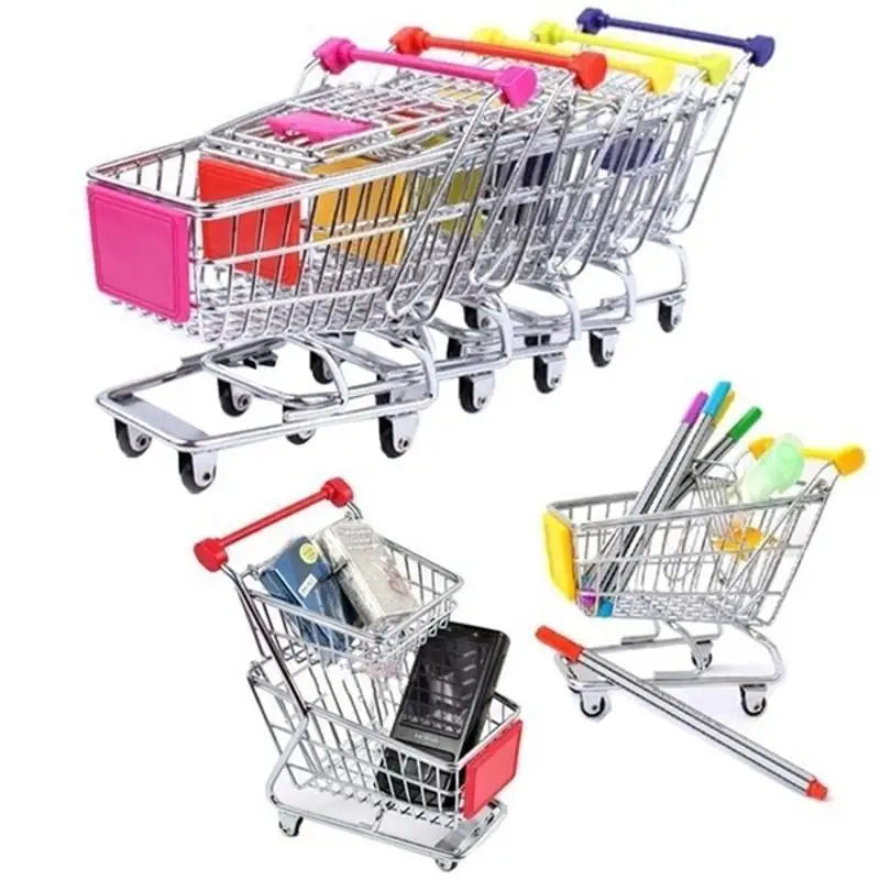 1:48 Mini Supermarket Shopping Trolley Cart Desktop Model Toy for Children Home Decoration Miniature Toy Qme