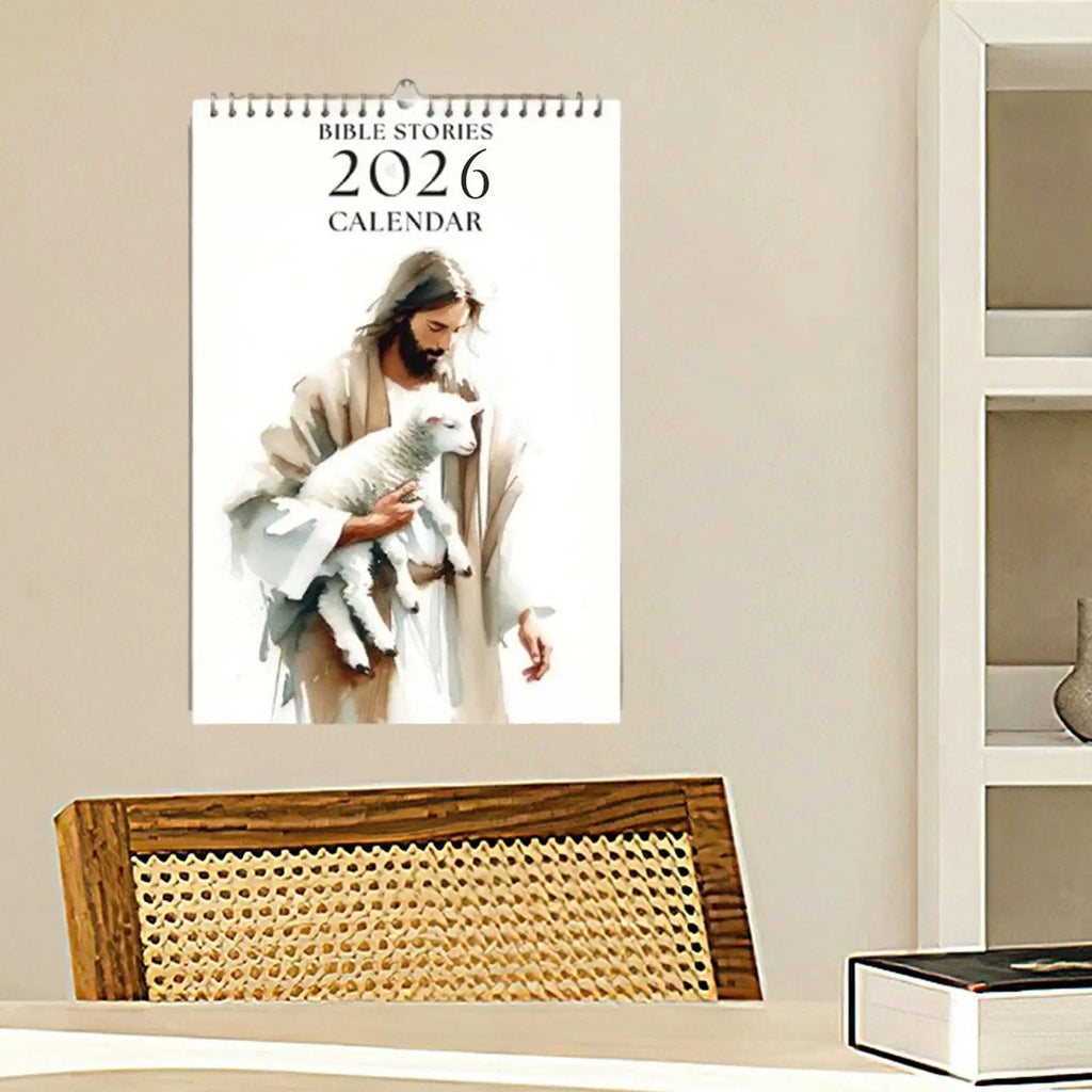 2026 Calendar 2026 Bible Story Religious Wall Calendar Inspirational Christian Planner Art Religious Home Decor for Bedroom Qme