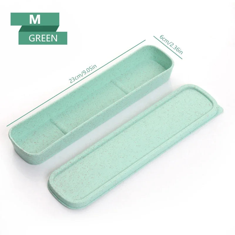 Portable Travel Tableware Eco-friendly Storage Box Case Food Grade Dinnerware Kitchen Fork Spoon Box Kid Cutlery Set Organizer Qme 23CM Green