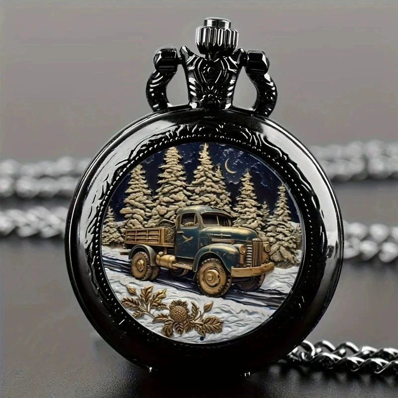 Retro Golden And Silvery Double Dragon Quartz Pocket Watch Qme Blue