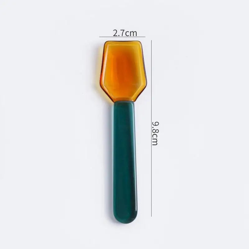 Cute Style Colorful Glass Dessert Spoon Heat Cold Resistance INS Style Ice Cream Spoon Short Handle Coffee Spoon Ice Cream Qme A3