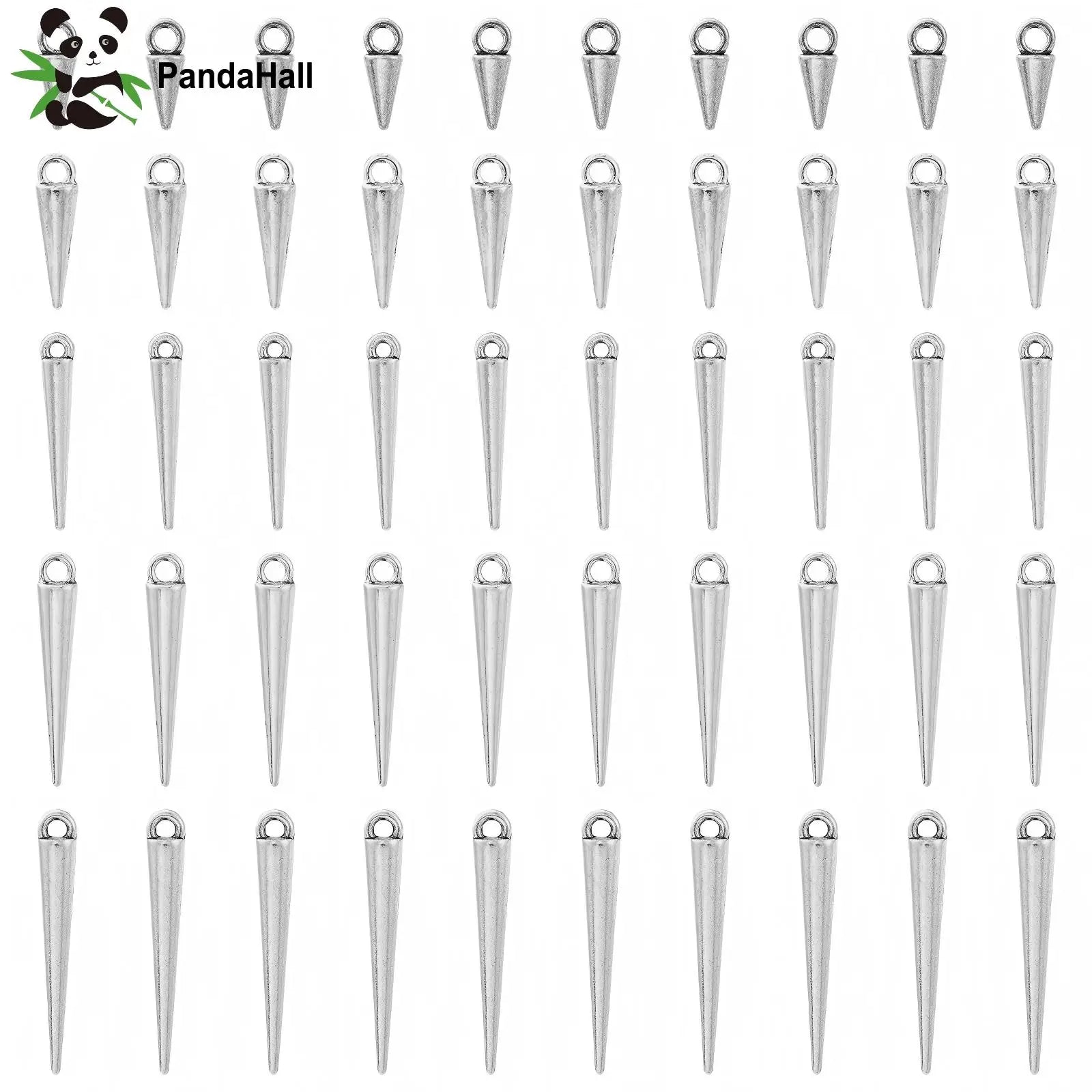 Pandahall 50Pcs 5 Sizes Antique Silver Cone Charms Tibetan Styles Bullet Drop Dangle Earring Charms for DIY Jewelry Making Qme Default Title