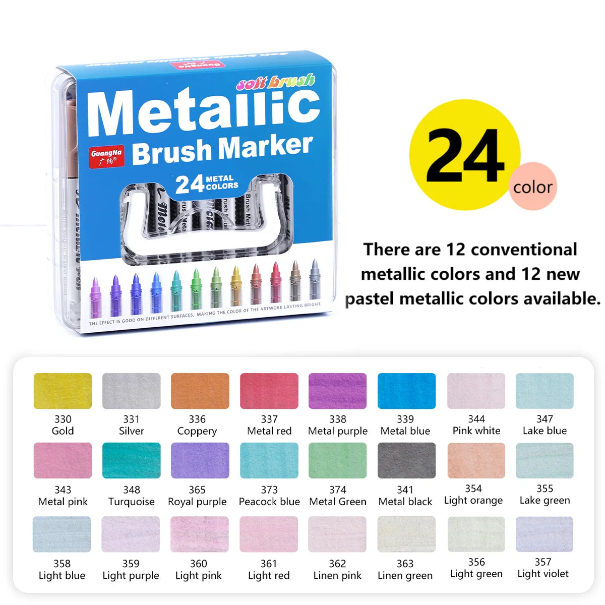 12-48Pcs Metallic Marker Pens - Brush Tip for Rock Painting, Black Paper, Scrapbooking Crafts, Christmas Gift，DIY Photo Album Qme 24 colors