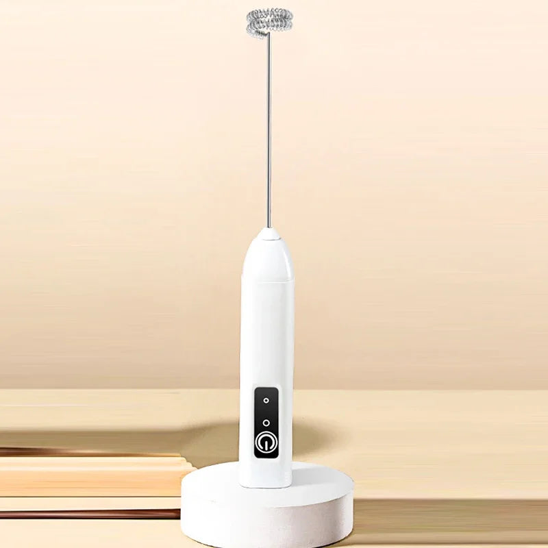 Wireless Milk Frother Electric Type-C Handheld Blender Stainless Steel Mini Coffee Maker Whisk Mixer for Coffee Cappuccino Cream Qme white