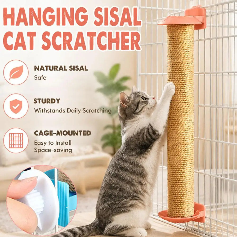 Cat Scratching Sisal Pillar Wood Wall Mounted Kitten Scratcher Tree Qme