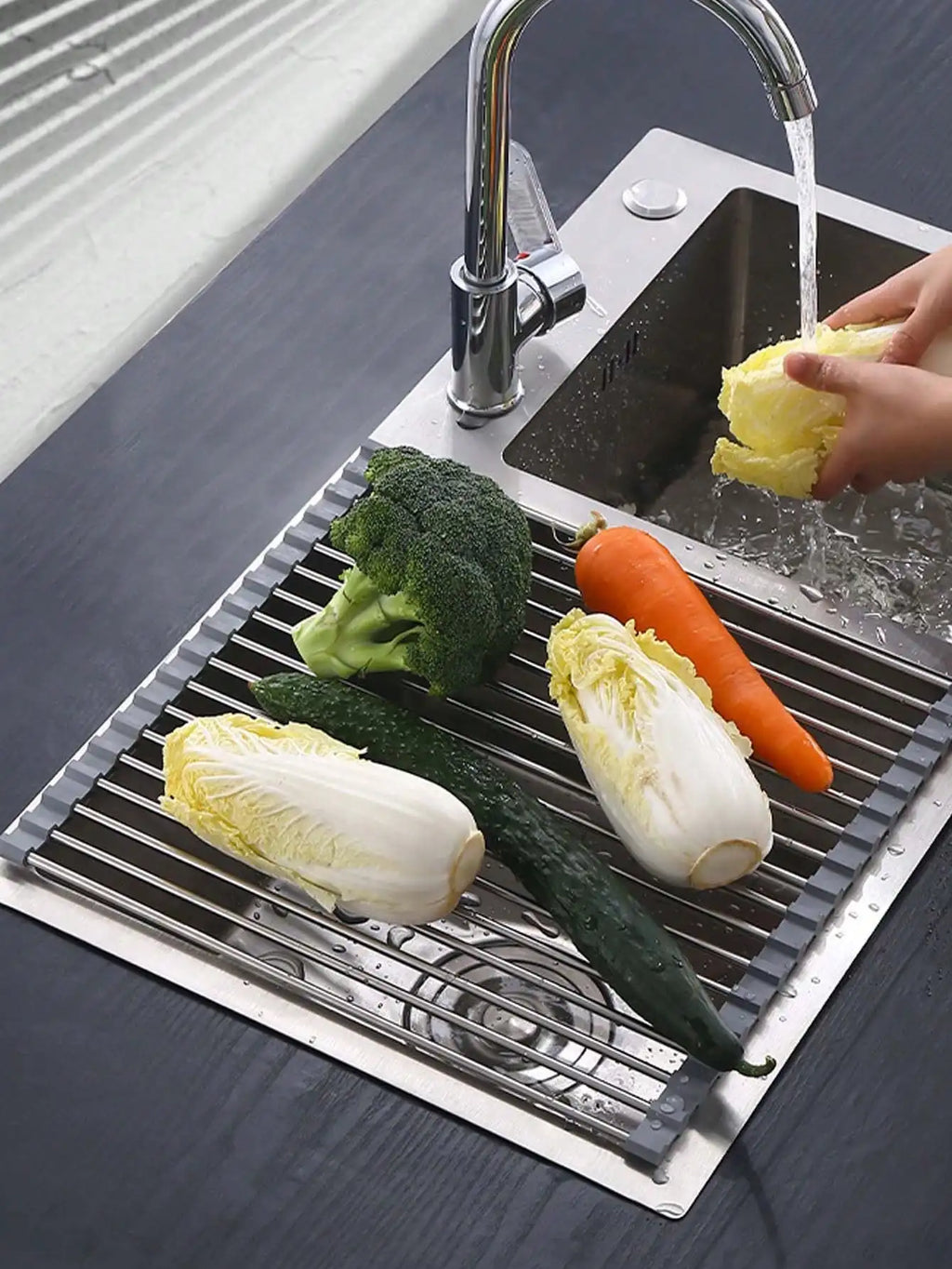 Foldable Expandable Sink Drain Rack Roll Up Bowl Dish Drying Suitable Qme