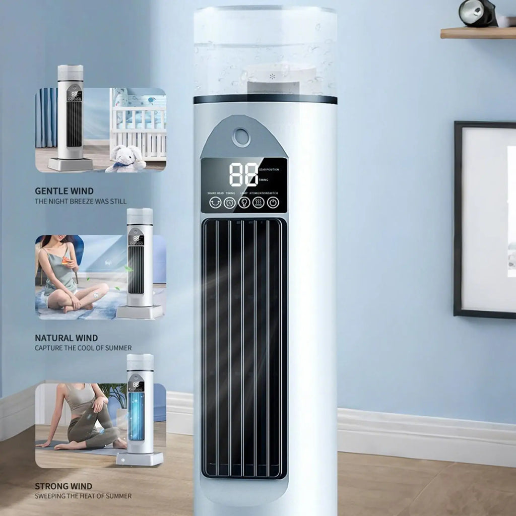 Tower Fan 6-Speed Bladeless Silent Summer Blower with Water Tank 110 Degree Oscillating Fan for Bedroom for Dorm Kitchen Office Qme