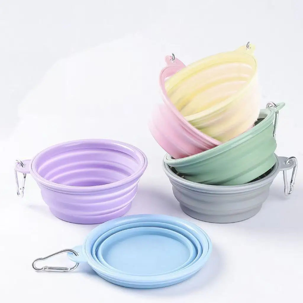 Compact Foldable Silicone Pet Dish Flexible Dog Cat Feeding Bowl Clip Qme