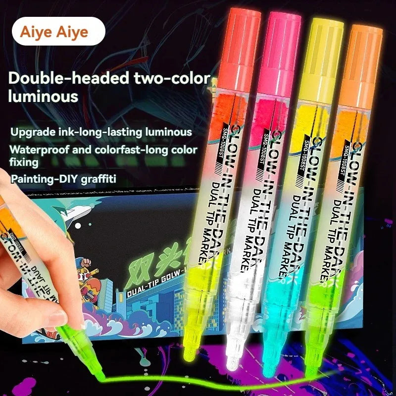 8 Colors/set Neon UV Fluorescent Acrylic Paint Markers Pens, Glow in The Dark Bright DIY Luminous Marker Pen Art Supplies Qme
