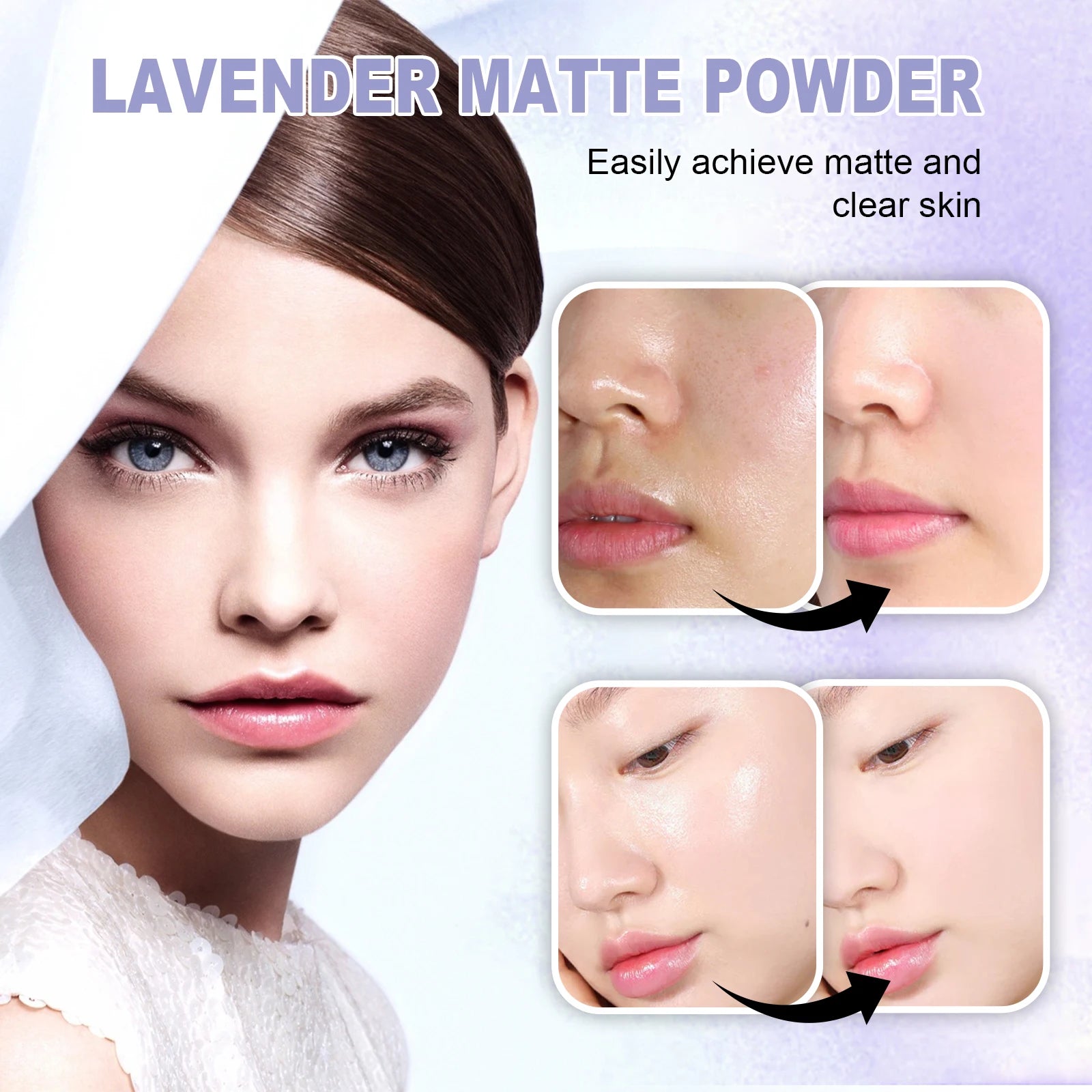 Lavender Matte Powder Oil Control Setting Powder Waterproof Smoothing Makeup Foundation Powder with Puff Loose Setting Powder Qme