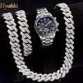 Men's quartz watch and frozen Cuban chain necklace set, 3-piece set, fashionable business watch, father plot gift Qme Coffee