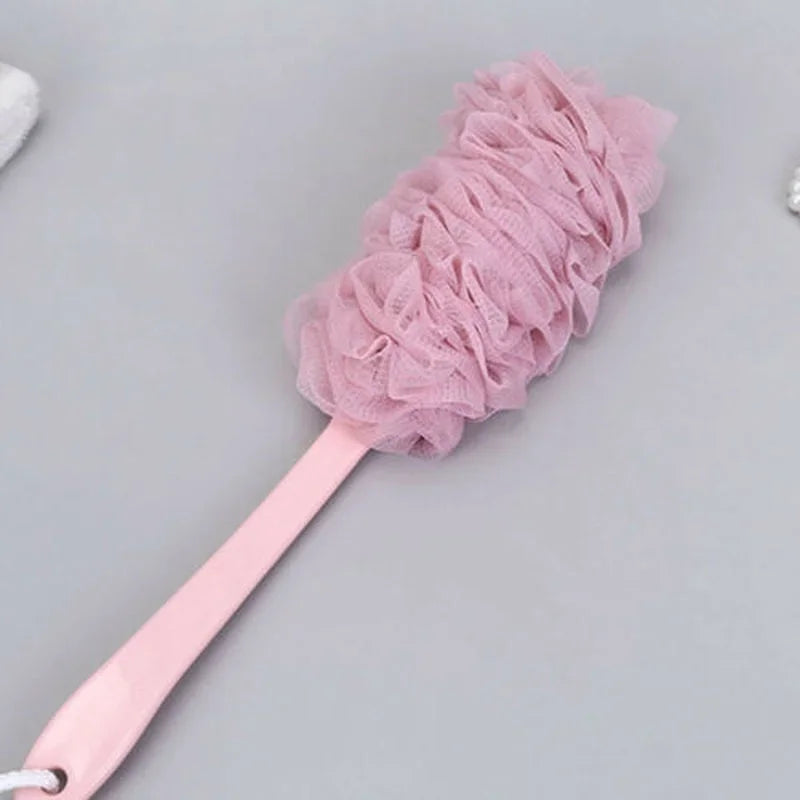 Long Handle Bath Brush Back Shower Scrubber Body Soft Mesh Scrub Puff Qme pink