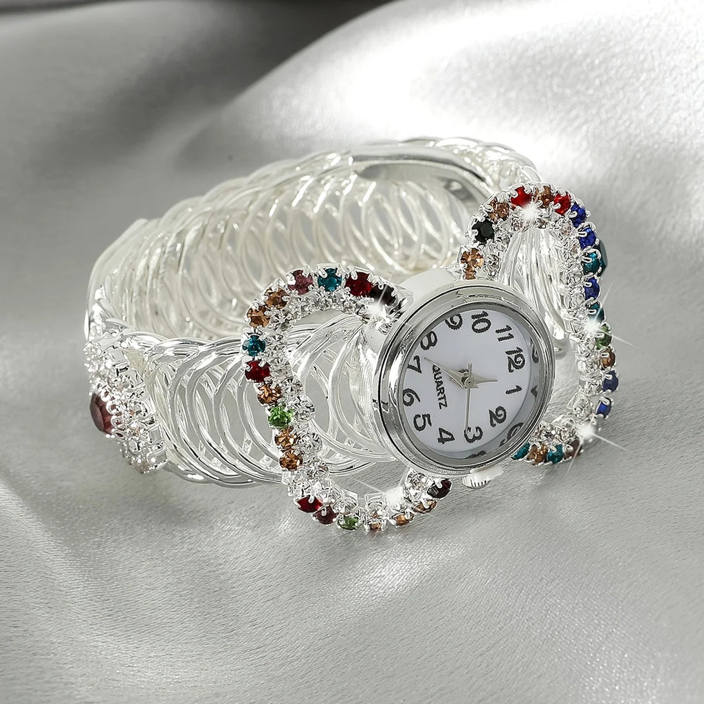 Women's Watch Baroque Rhinestone Quartz Cuff Bangle Watch Butterfly Shaped Analog Party Dress Wrist Watch Qme
