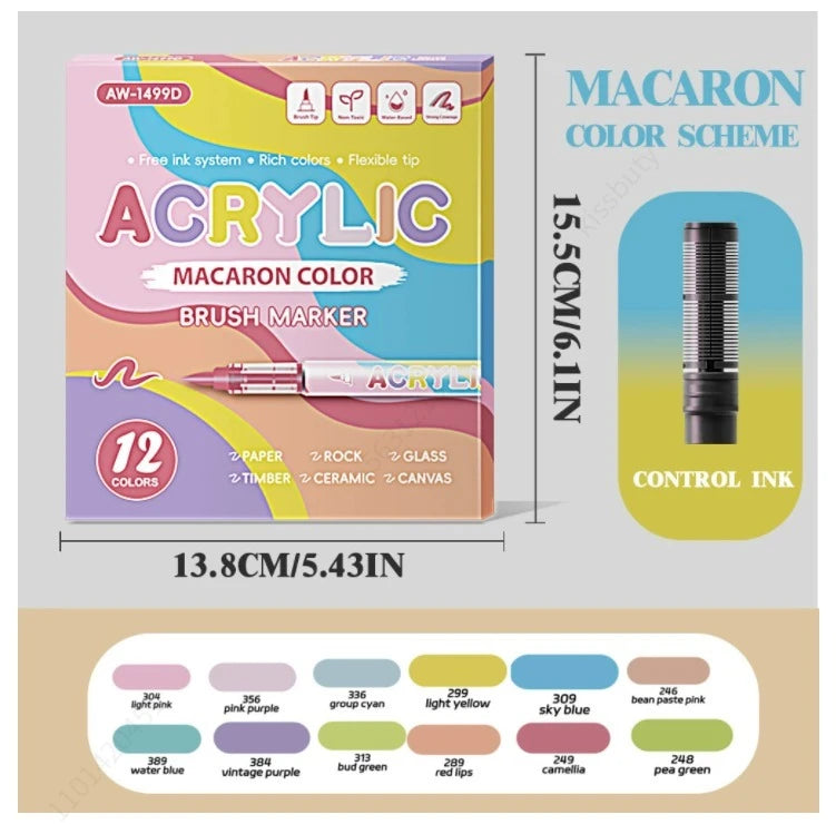 84 Colors Acrylic Paint Markers,1-5MM Brush Tip, With Direct-Liquid Ink System, For Stone, Glass, DIY Crafts Art Supplies Qme 12 colors - D