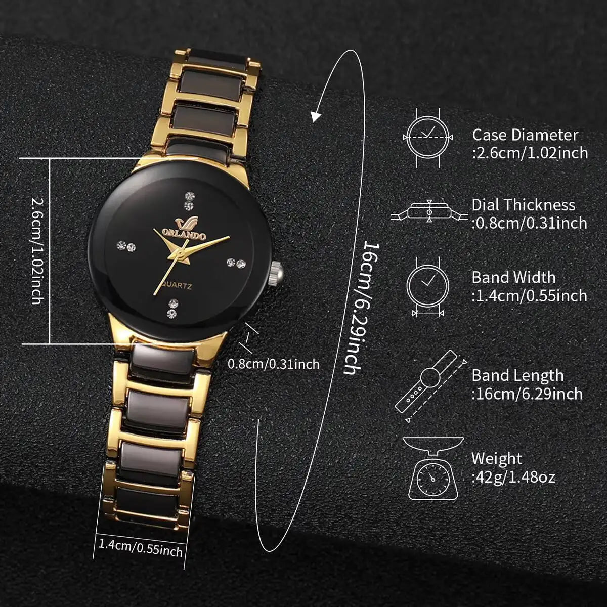 4PCS Tri color quartz watch fashion casual set rhinestone steel strip watch couple watch set Qme
