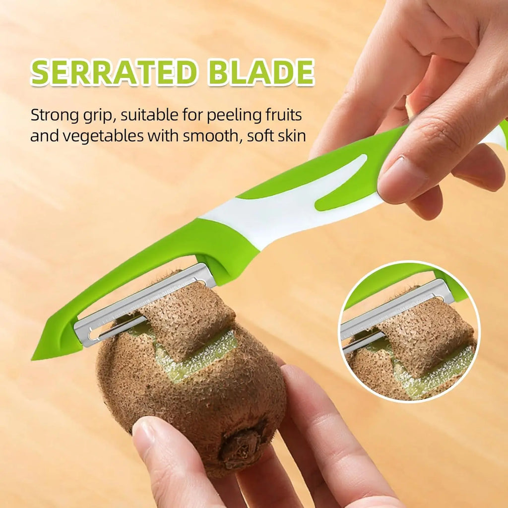 4-in-1 Vegetable Peeler for Peeling, Slicing, and Chopping Vegetables, with Rotating Stainless Steel Blades Qme