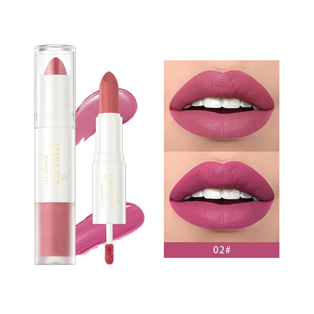 Double Head Matte Lipstick Lip Gloss 2 In 1 Stick Long-lasting Moisturizing Liquid Lipstick Sexy Red Puple Lip Glaze Tint Makeup Qme 02