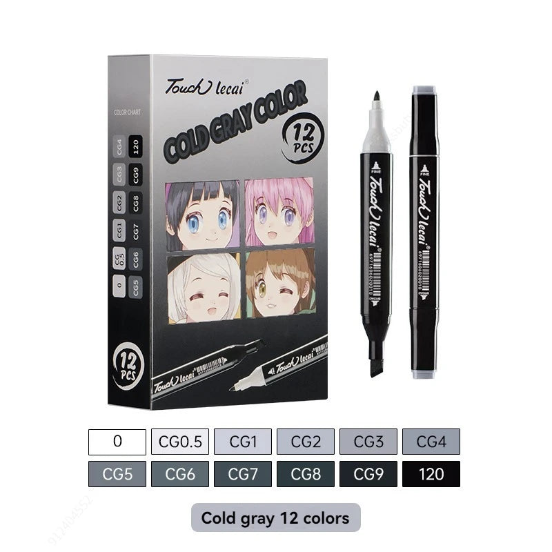 Alcohol Markers, Dual Brush Tip Permanent Art Markers, Coloring Marker, for Book Painting Card Making, Christmas gift Qme cold gray colors