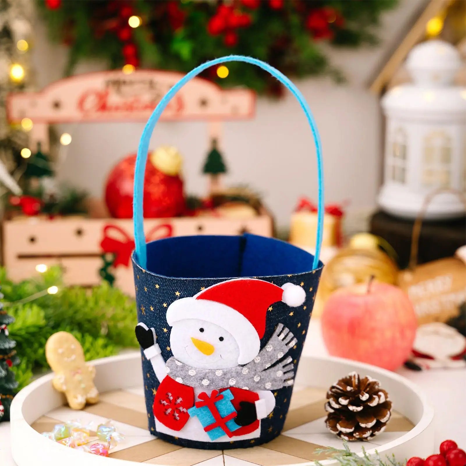 Christmas Candy Bags 3-Piece Cookie Goodie Bucket Festive Party Qme