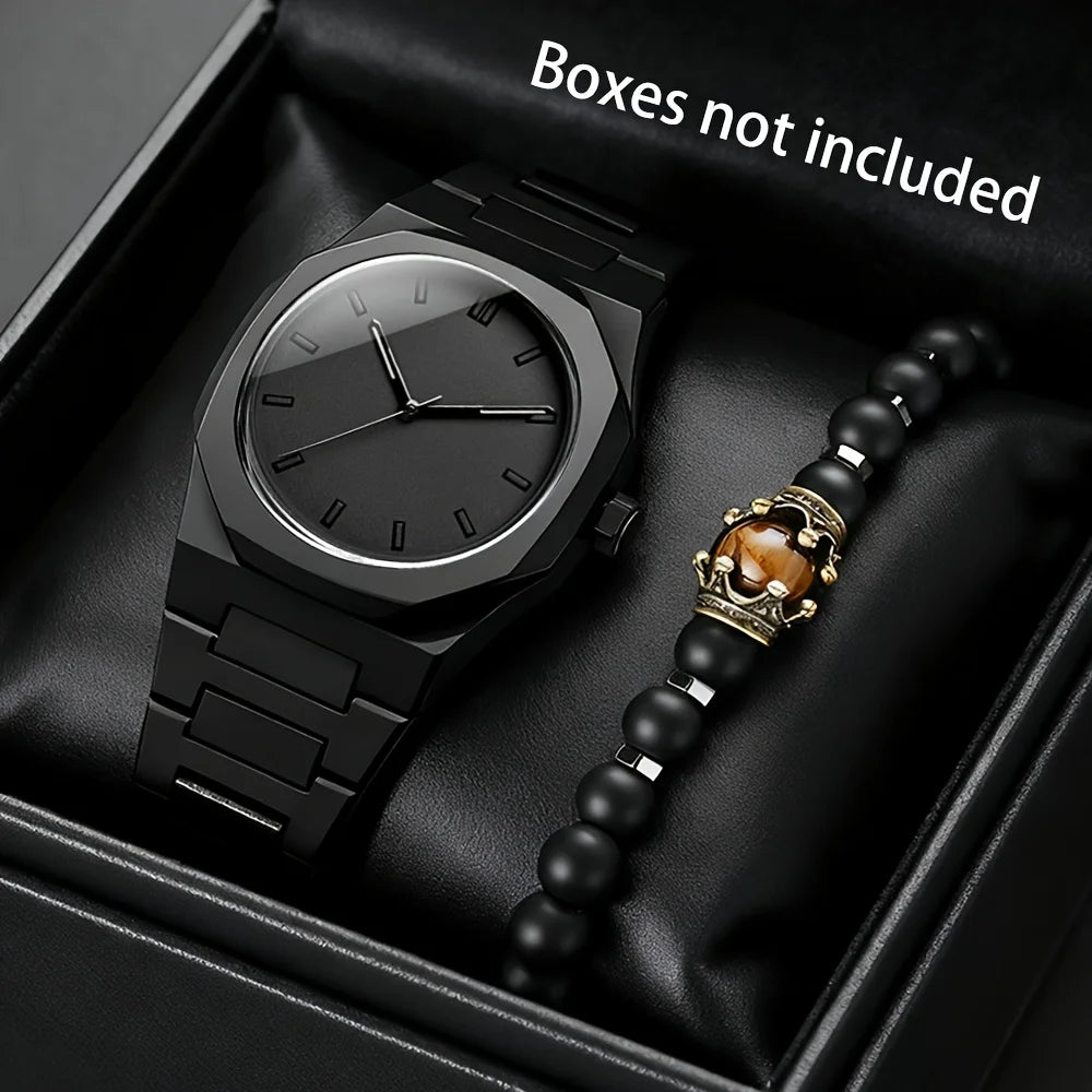 2pcs Fashion Men's Quartz Watch Bracelet Set Casual Plastic Band Wristwatch Bracelet Set Reloj Hombre（Without Box） Qme B Set No Box