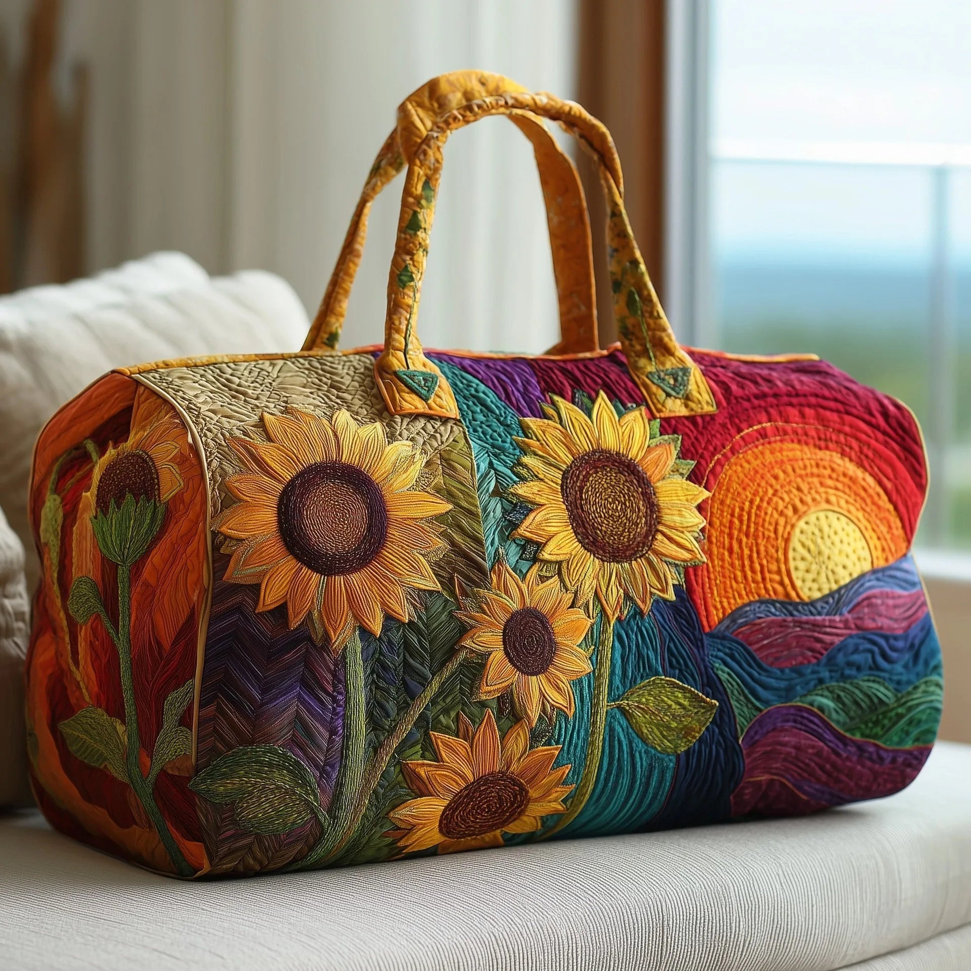Women 3D Quilting Craft Travel Duffel Bag Fashion Sun Mountain Forest