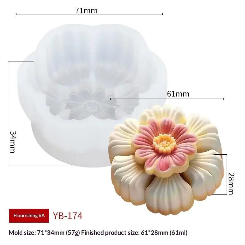 3D Flower Shape Silicone Molds Ice Pastry Baking Tool Jelly Candy Qme A