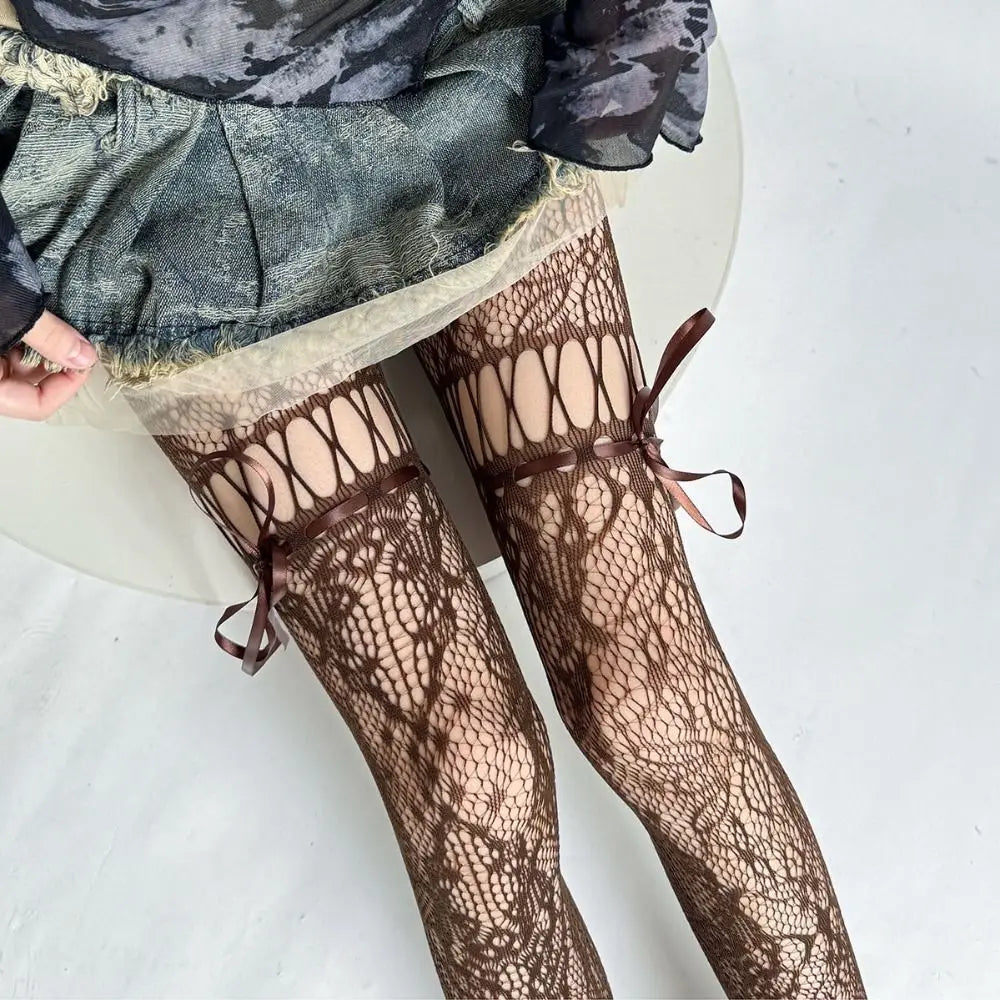 Waist Mesh Lace-up Pantyhose Smooth High-density Shaping Silk Qme