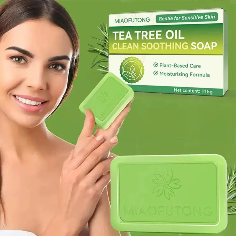 MIAOFUTONG Gentle For Sensitive Skin TEA TREE OILANTIFUNGAL SOAP Plant-Based Care Moisturizing FormulaG Lmproving Acne Qme