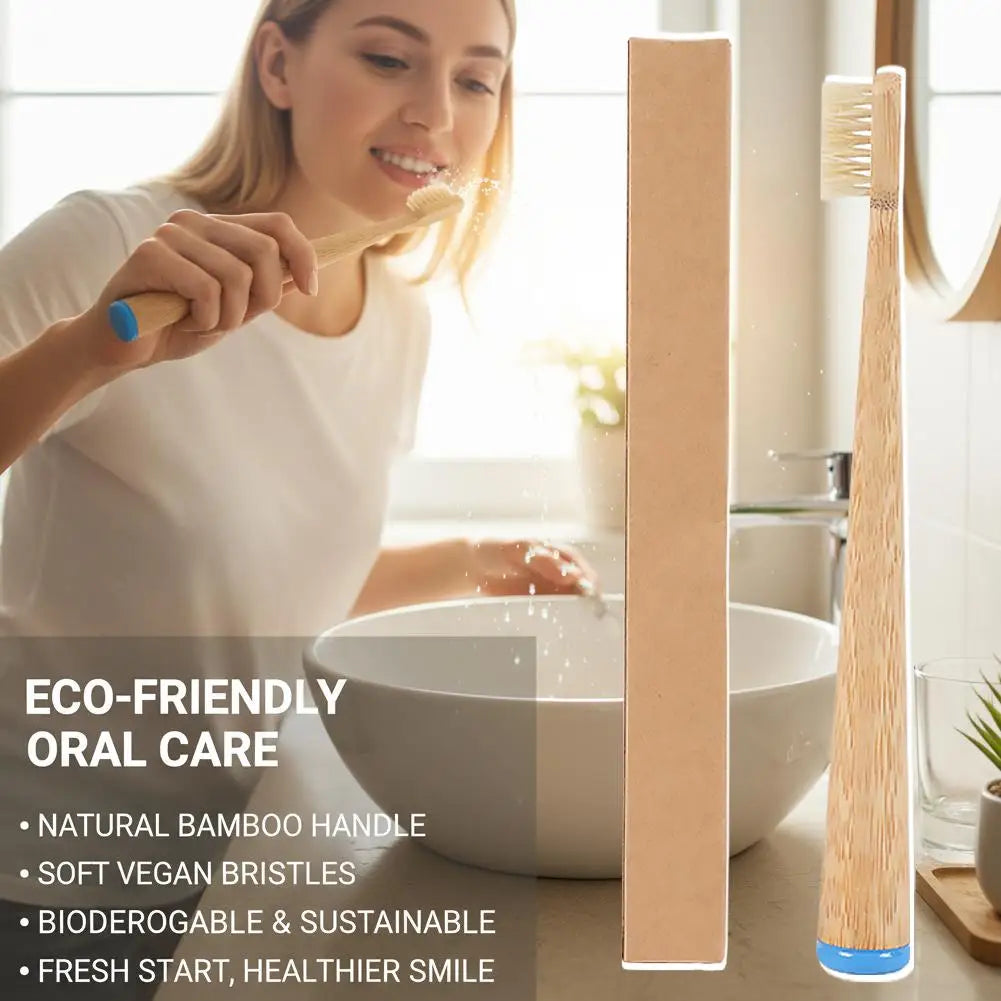 Natural Bamboo Toothbrush Adults Boar Bristles Plastic Nylon Manual Qme