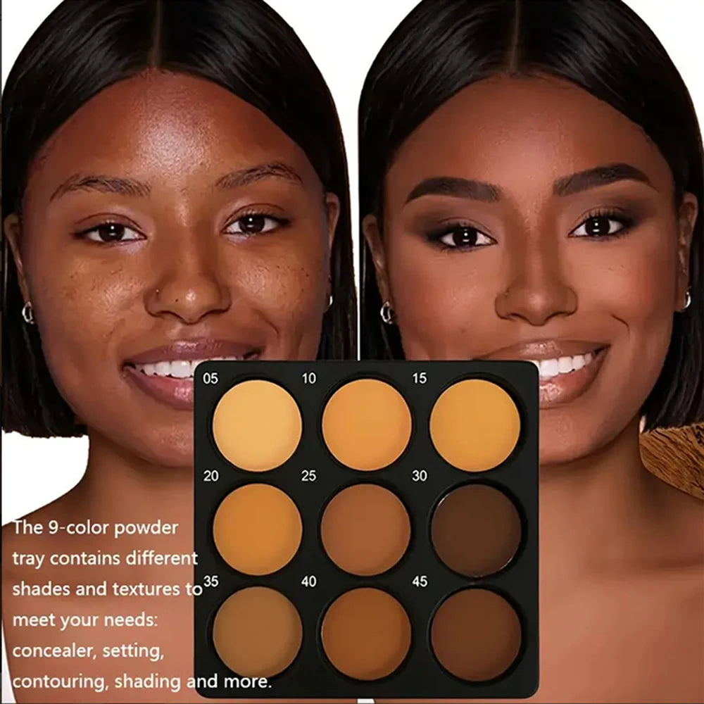 9-Color Waterproof Contour Concealer Matte Palette Medium to Deep Shades 3D Sculpting Oil Control Long Lasting Wear Makeup Qme