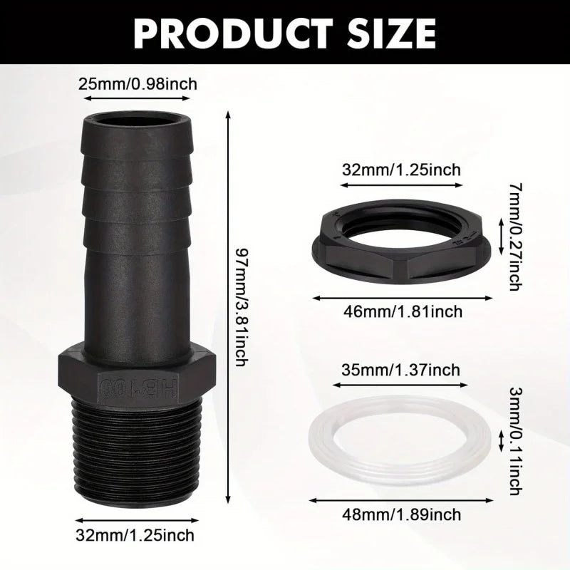 2Piece-mounted rainwater barrel overflow connector 25mmBarbed pipe fitting｜Adaptation1InchBSPThread｜Includes anti-leakage nut an Qme