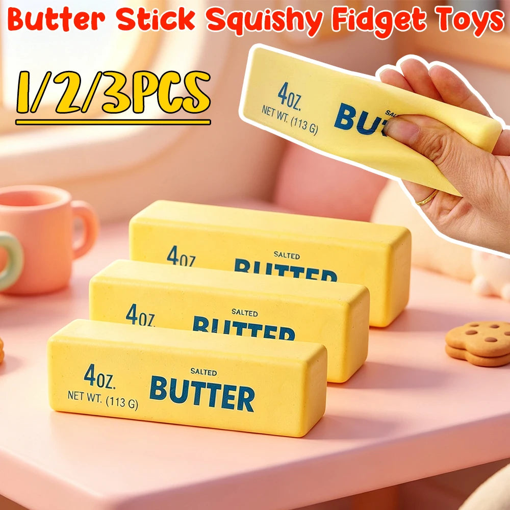 1/2/3PCS Butter Stick Squishy Fidget Toys Elastic Cheese Stick Funny Squeeze Prank Toy Stress Anxiety Relief Game Qme