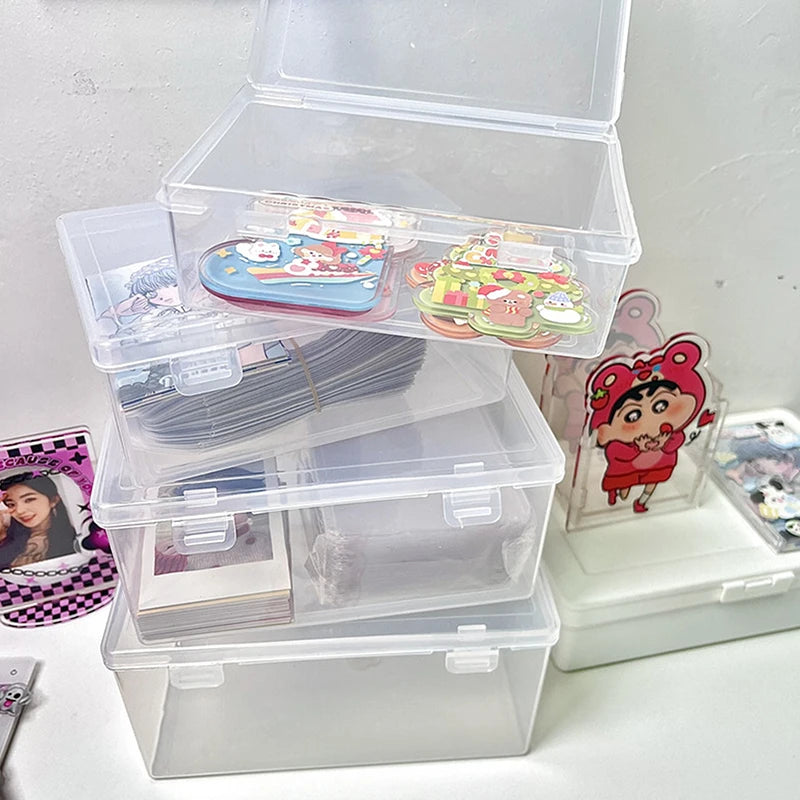 INS Transparent Plastic Storage Box Photocards Holder Desk Storage Organizer Classification Box Stationery. Qme