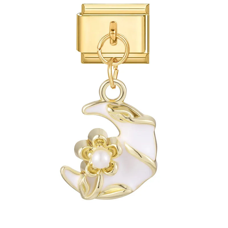 1PC Charm Cute Cartoon Pearl Dogs Horse Pendant Italian Charm Link Fit 9mm Bracelet Stainless Steel DIY Jewelry Making Wholesale Qme Style 31
