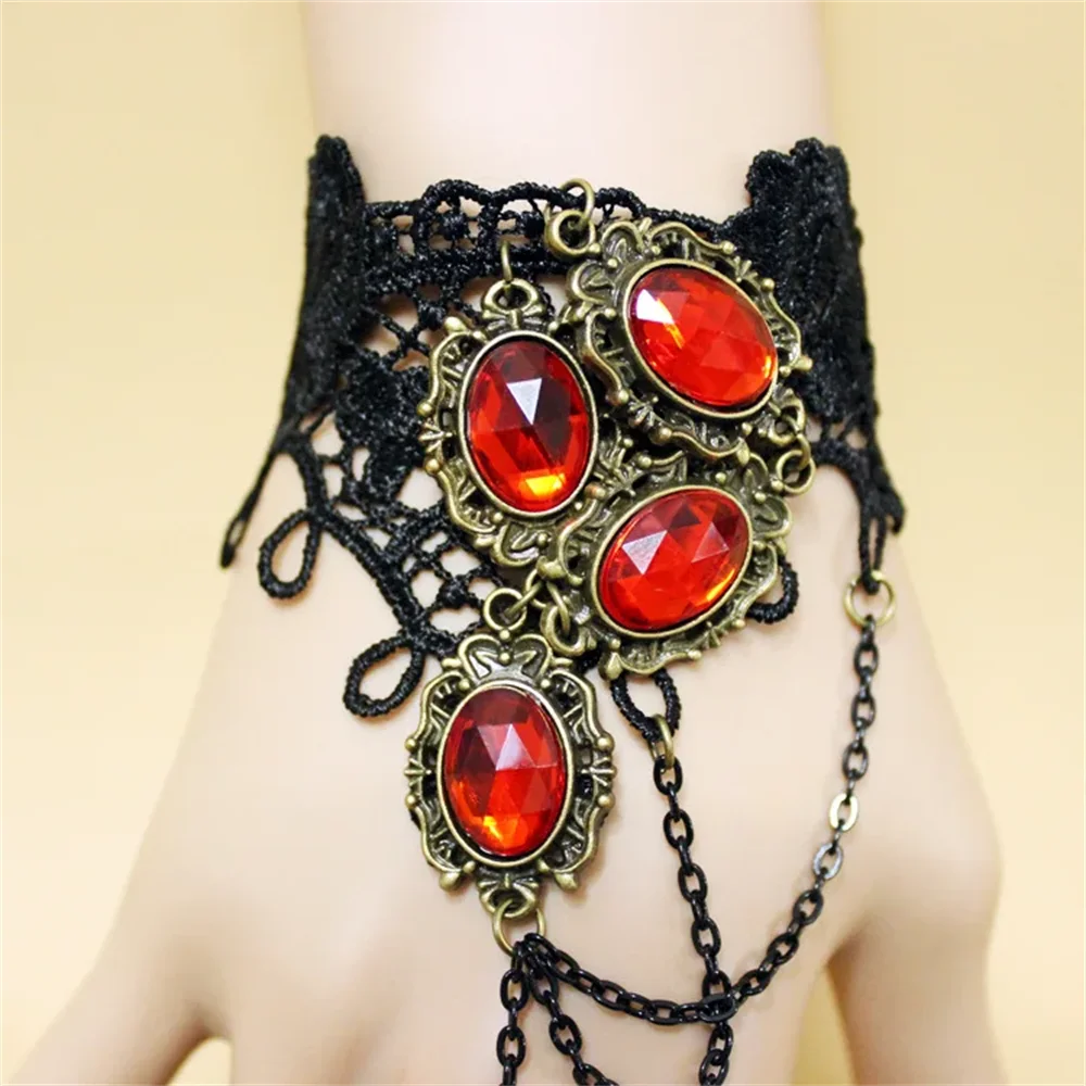 b131 Vampire Black Lace Gem Bracelets Vintage Punk Versatile Ring Bracelet Jewelry Accessories Suitable for Fashionable Women Qme
